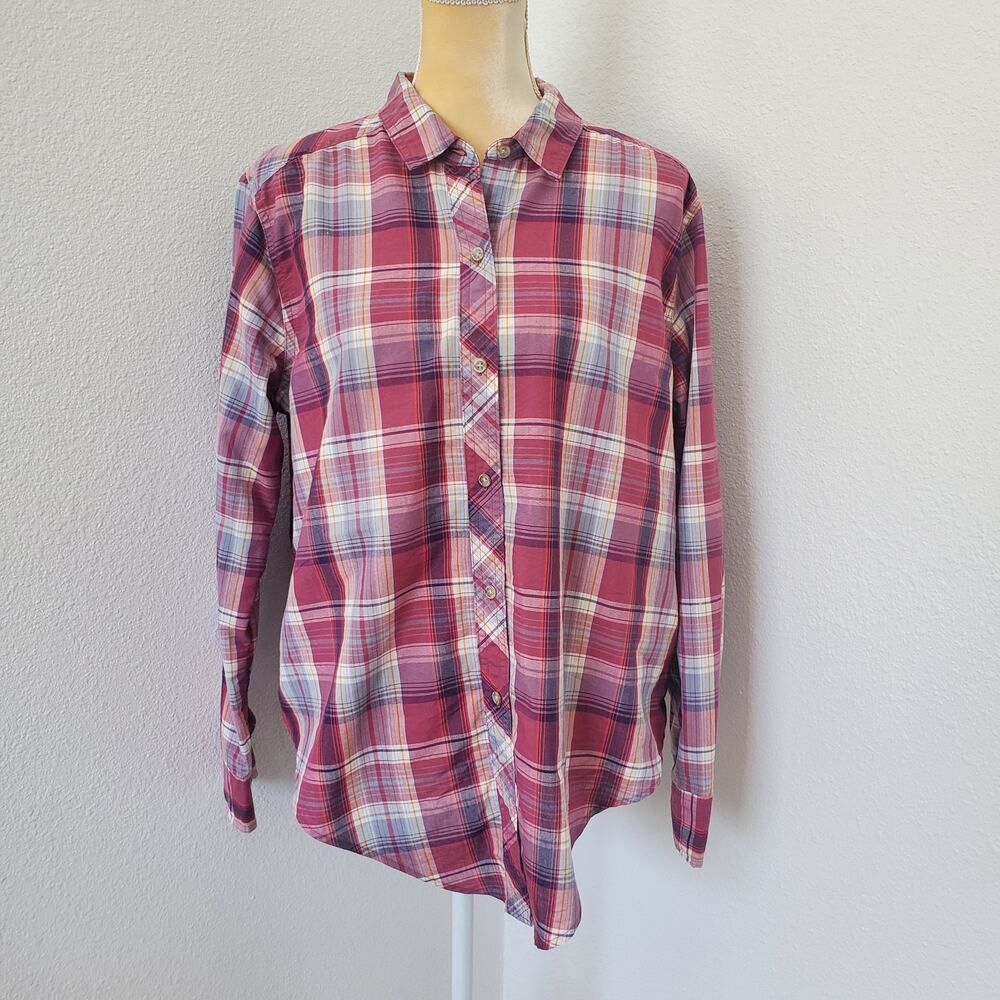 Eddie Bauer Women's Plaid Button Down Long Sleeve Shirt Size XL